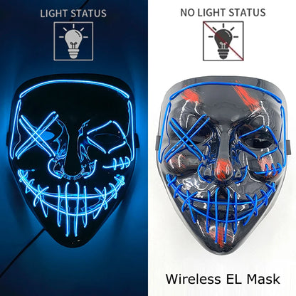 Drahtlose Neon-LED-Reinigungsmaske, im Dunkeln leuchtende Cosplay-Horrormaske, Halloween-Maskerade-Partymasken, leuchtende, lustige Verkleidung
