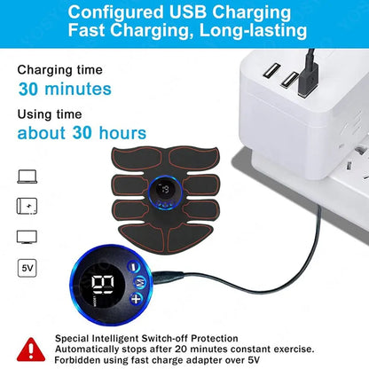 USB charging device with digital display and text about charging time and features.