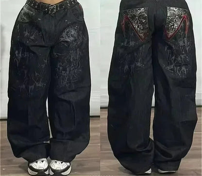 American Fashion Hip Hop Joker Oversized Jeans Women Street Y2K New Clearance Spot Hot Mopping Wide-leg Pants Unisex Loose Jeans