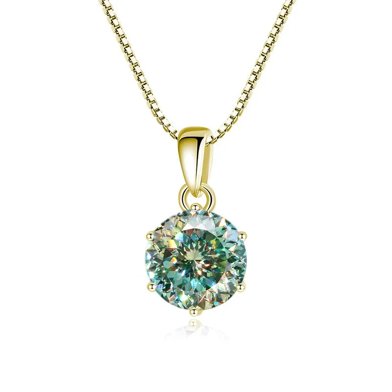 JoyceJelly 1 CT Real Moissanite Pendant Necklace For Women Royal Blue Color Moissanite 925 Sterling Silver Wedding Fine Jewelry