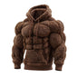 Men's Fashion Flannel Hoodie Pullover Abdominal Muscle Design Sportswear Autumn Winter Casual Long Sleeve Hooded Sweatshirt