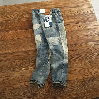 Herbst und Frühling Neuer Modetrend Bedruckte Zerrissene Straight Leg Jeans Herren Lässige Loose Vintage Sport High-End Denim Hose