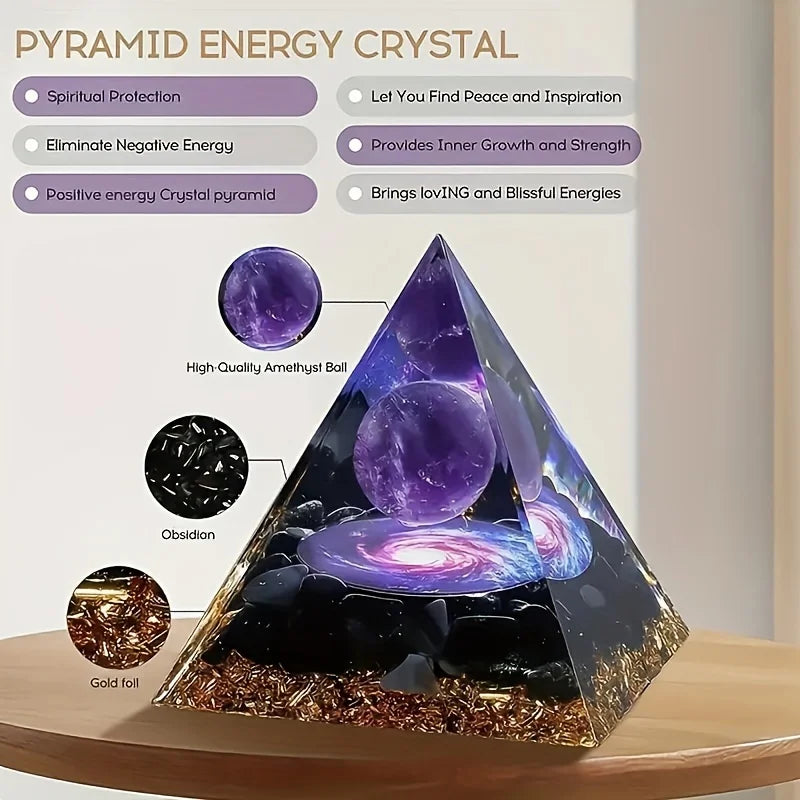 Amethyst Crystal Ball Pyramid - Stress Relief Decor