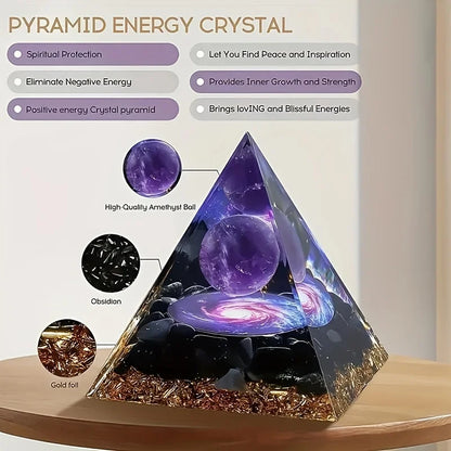 Amethyst Crystal Ball Pyramid - Stress Relief Decor