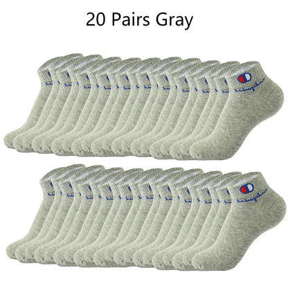 5/10/20 Paar Herren Knöchelsocken Baumwolle Klassische Markenmode Schwarz-Weiße Socken Atmungsaktive Mesh Sportsocken für den Sommer