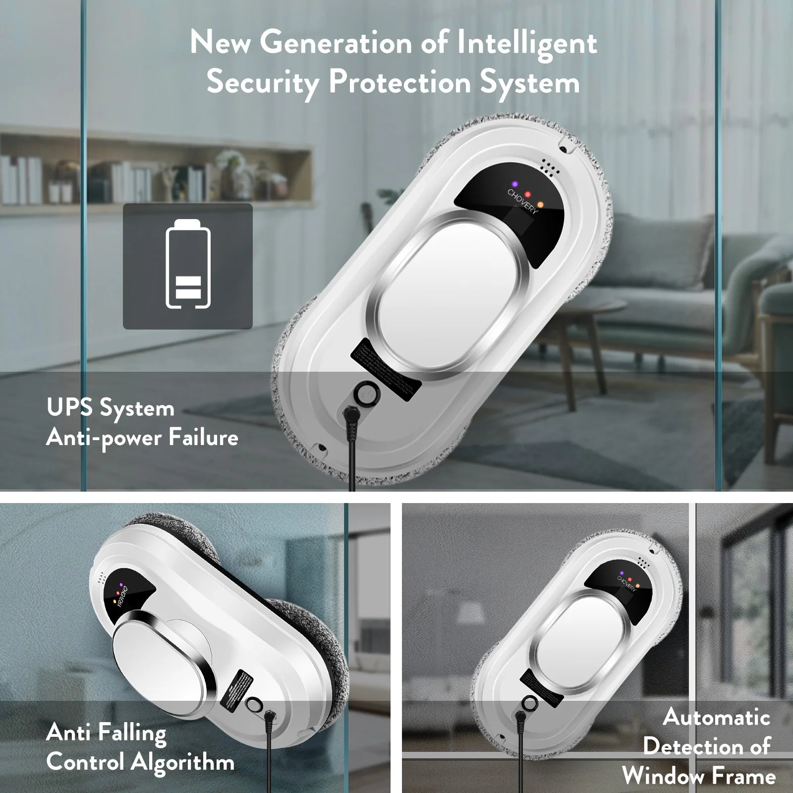 Smart security system device with features highlighted on a blurred background