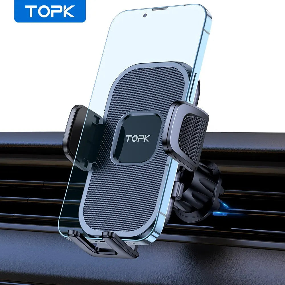 Topk car phone holder on a car vent with clear screen