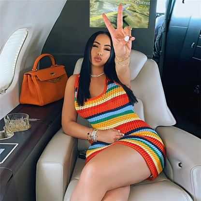 Women's Sleeveless Knit Mini Bodycon Dress Streetwear
