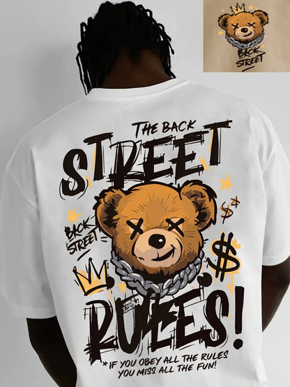 Europäische und amerikanische Herrenmode, bequemes und atmungsaktives Rundhals-T-Shirt mit Bärenbuchstaben-Print für den Sommer, Outdoor, Streetstyle