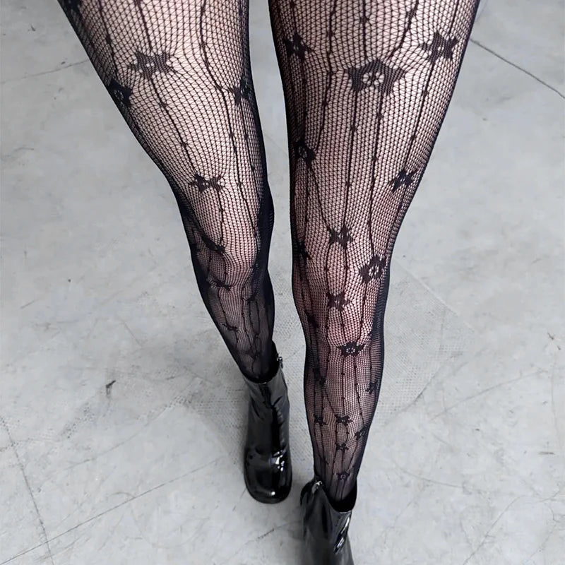 Damen Gothic Netzstrumpfhose Heiß Sexy Tattoo Spitze Strümpfe Elastische Jacquard Aushöhlen Strumpfhose Mode Mädchen Neue JK Leggings