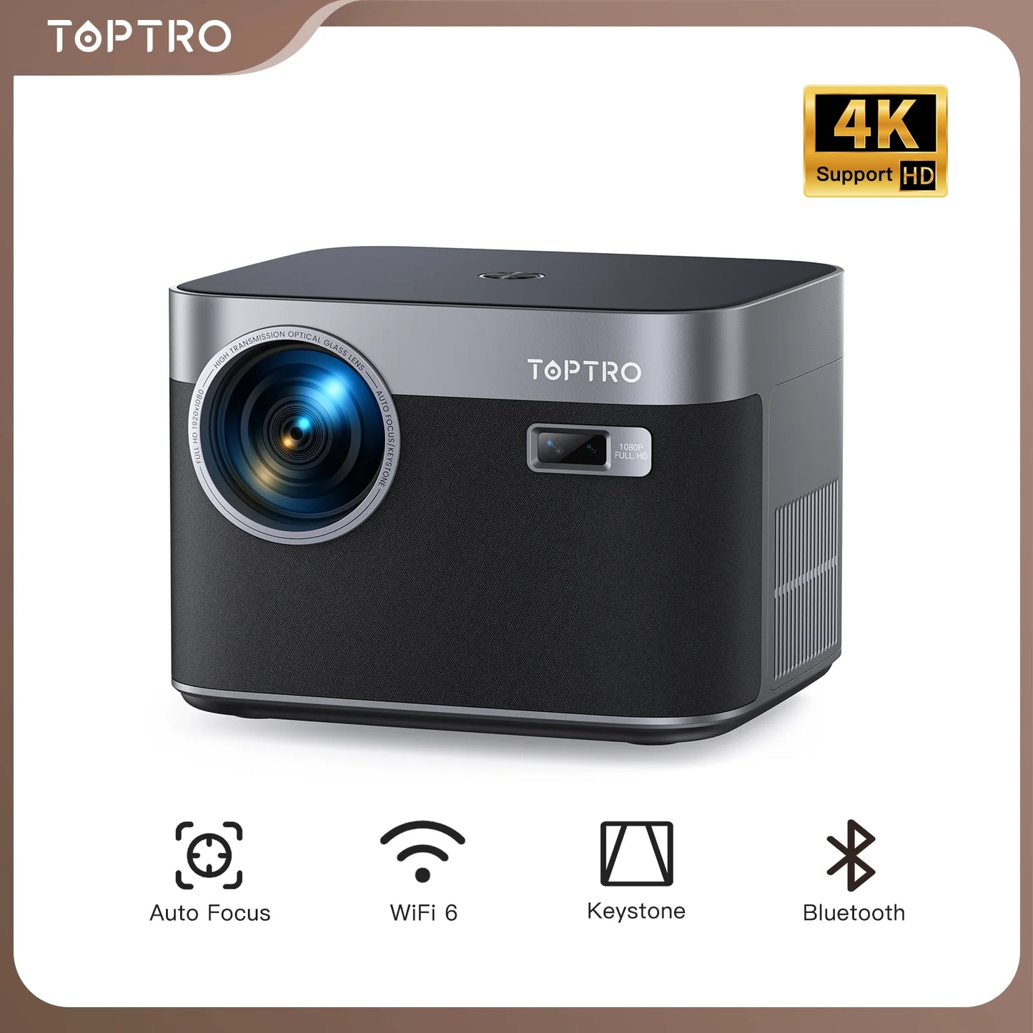 TOPTRO projector with 4K support on a white background