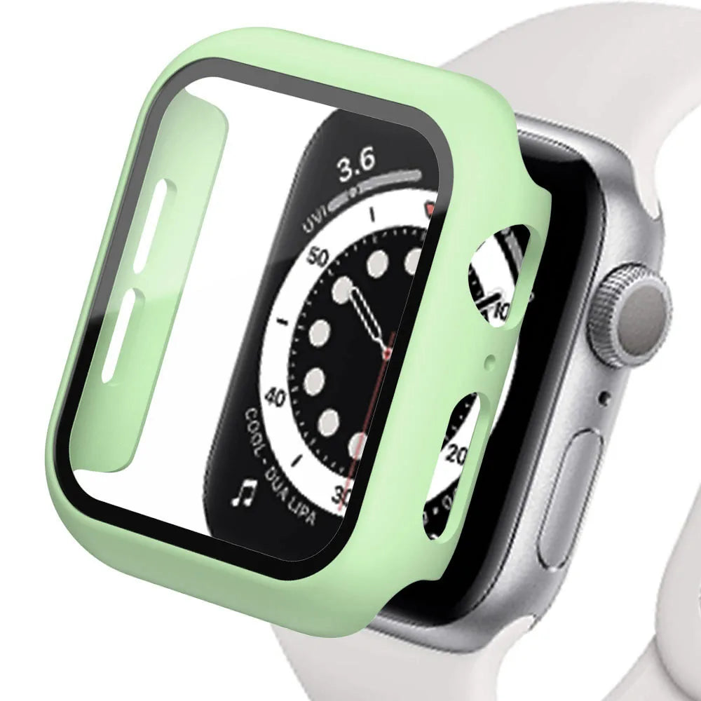 Displayschutzfolie aus gehärtetem Glas+Abdeckung für Apple Watch Zubehör 45mm 41mm 44mm 40mm 42mm Displayschutzfolie Apple Watch Hülle Serie 9 4 5 6 SE 7 8