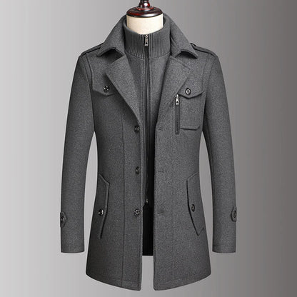 Herren-Doppelkragen-Wollmantel Mode Schicker Herbst-Winter-Business-Stil Hochwertiger Wollmantel für Herren mittleren Alters
