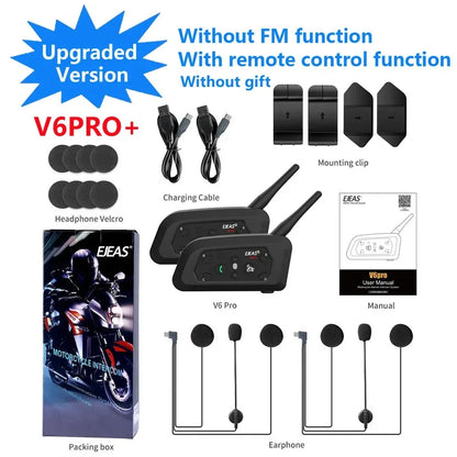 EJEAS V6 PRO+/PLUS Motorradhelm Bluetooth Walkie Talkie für 6 Fahrer, Reichweite 800 Meter, wasserdicht IP67