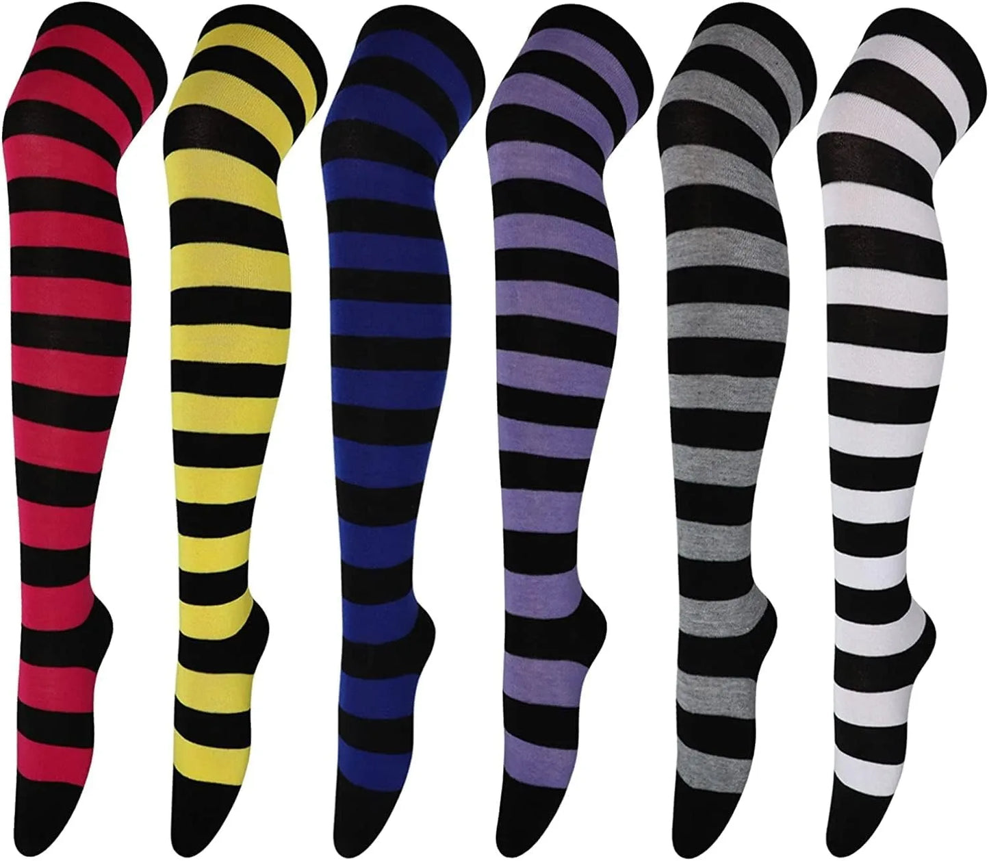 1 Paar stylische knielange JK-Socken, Damen-Streifensocken, hohe Socken, Mädchen-Oberschenkel-Socken. Mehrfarbige gestreifte niedliche Socken