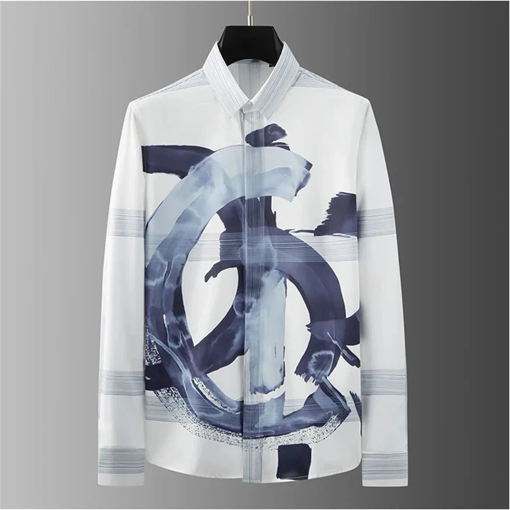 Teglex Luxury Letter Slim Fit Long Sleeve Dress Shirt
