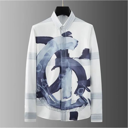 Teglex Luxury Letter Slim Fit Long Sleeve Dress Shirt