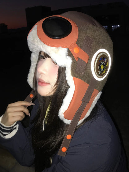 Thiened Cartoon Flight Hat Women Winter Warm Windproof Coldproof Northeast Furry Lei Feng Cap Cute Cartoon Design Riding Ea...