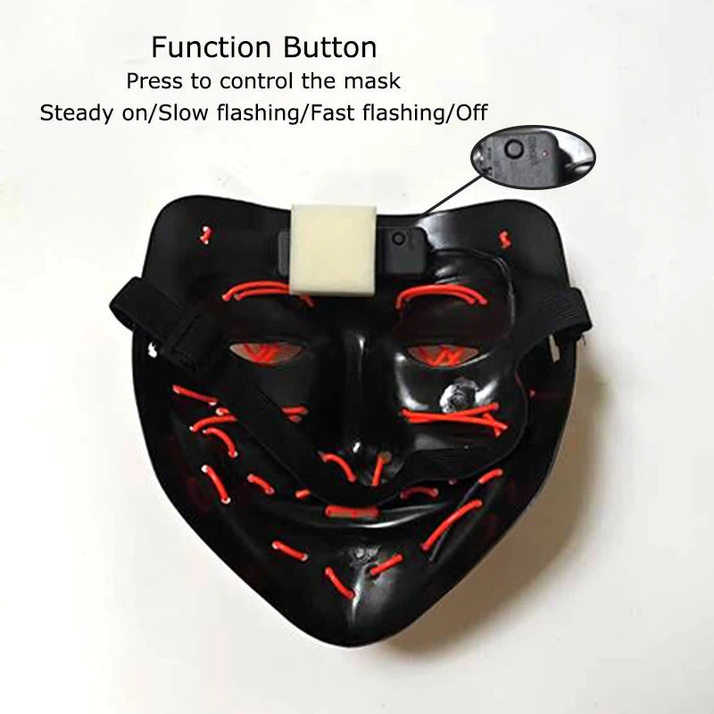Drahtlose Neon-LED-Reinigungsmaske, im Dunkeln leuchtende Cosplay-Horrormaske, Halloween-Maskerade-Partymasken, leuchtende, lustige Verkleidung