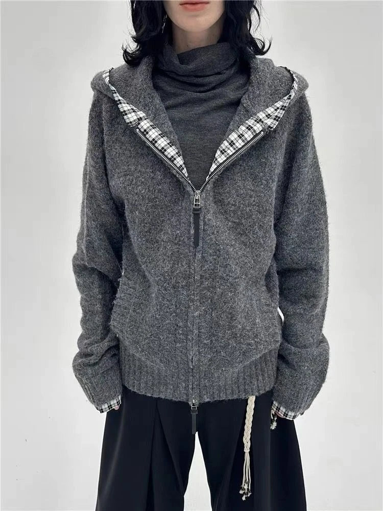 Subculture Gothic Women Coats with Hoodies Vintage Black Jackets Faux Fur Coat Female Loose Casual Sweatshirt