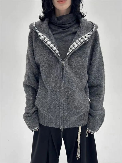 Subculture Gothic Women Coats with Hoodies Vintage Black Jackets Faux Fur Coat Female Loose Casual Sweatshirt