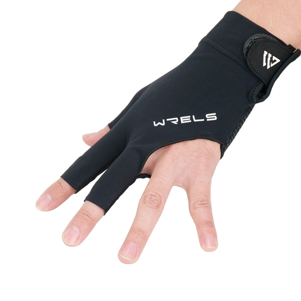 Black glove with 'WRELS' branding on a white background