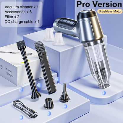 Vacuum cleaner set with accessories on a white platform