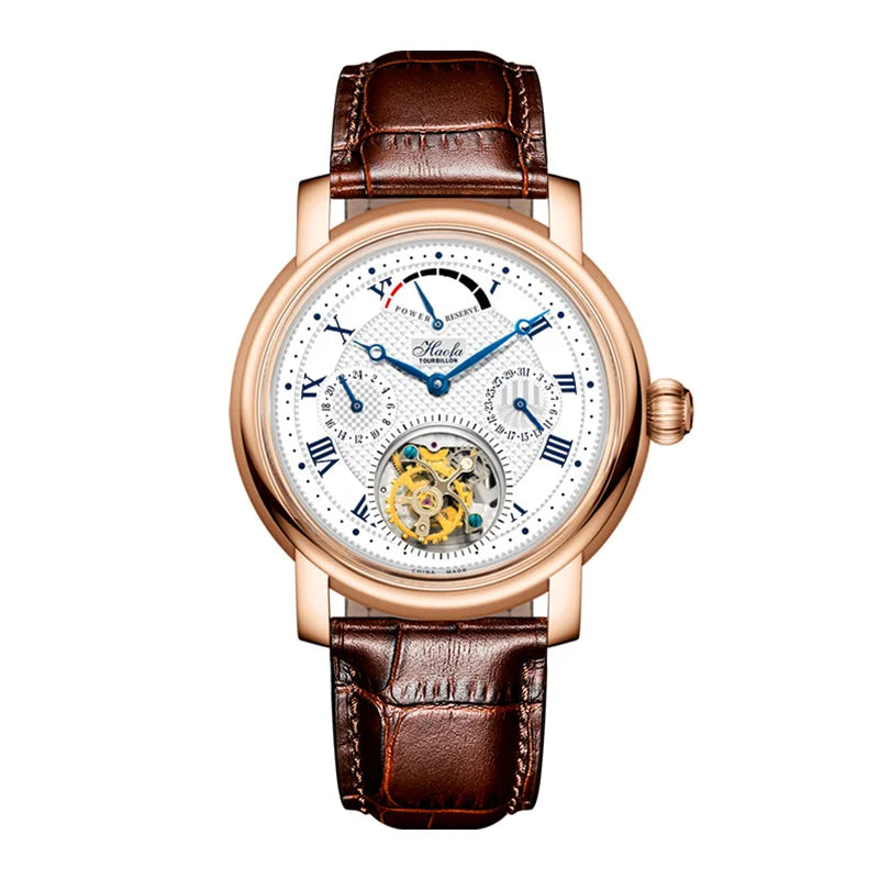 18K Solid Gold Tourbillon Watch Multi-function Dial Manual Mechanical Watch Sapphire
