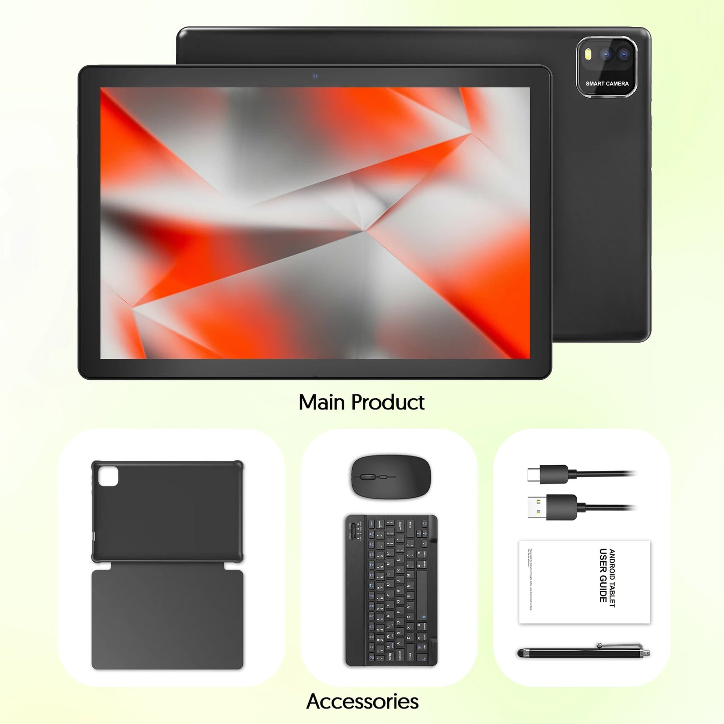 BAKEN 10-Zoll Android 15 Tablet, Quad-Core-Prozessor, 12 GB (3+9 Erweiterung) RAM + 64 GB Speicher, 5G WiFi, 1280*800 Dual-Kameras