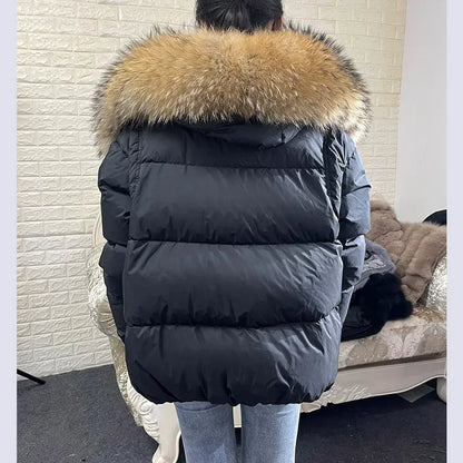 2025 MAOMAOKONG White Duck Down Jacket Winter Women Warm Loose Coat Natural Real Fox Fur Collar Thick Luxury Outerwear parkas