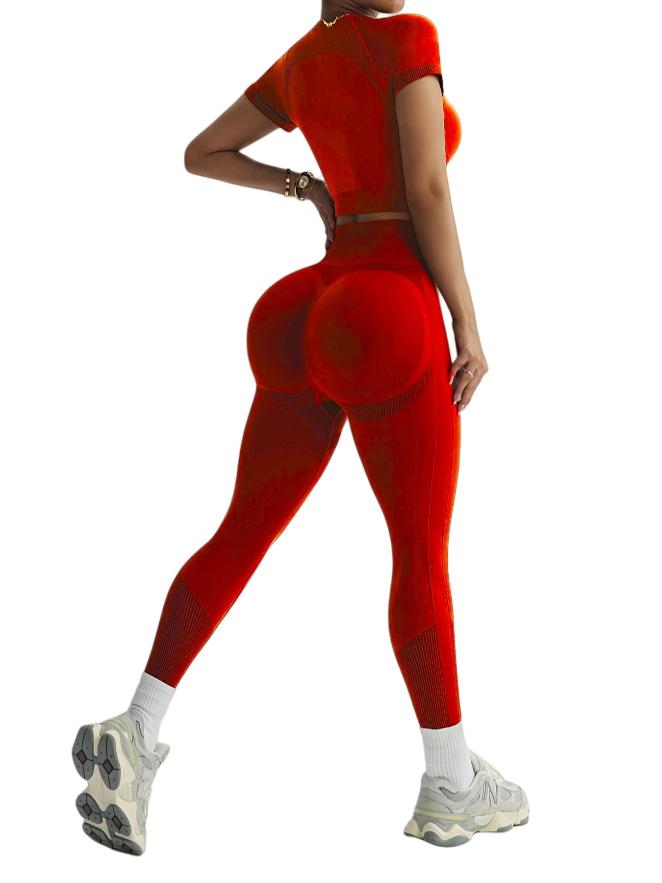 2Pcs Women's Sturdy Activewear Set, Breathable Waistless Short Sleeves and High Waist Pants, Yoga Gym Workout for Running,