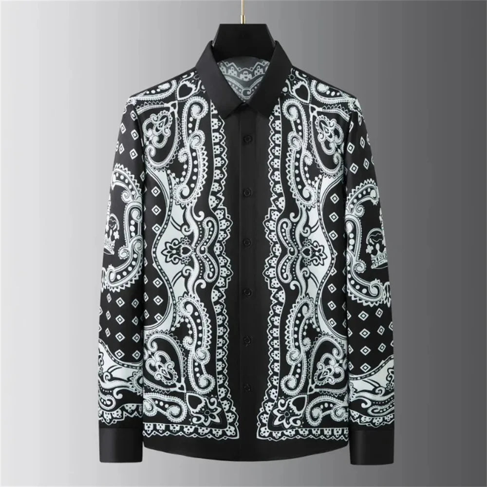 Luxury Printed Shirt Men's Long Sleeve Slim Casual Shirt High Quality Fashionable Popular Extra Large Size No-Iron Men's XS-6XL