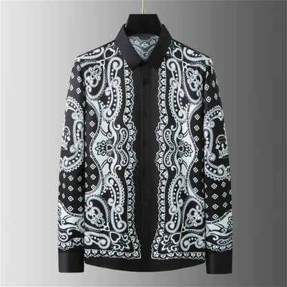 Luxury Printed Shirt Men's Long Sleeve Slim Casual Shirt High Quality Fashionable Popular Extra Large Size No-Iron Men's XS-6XL