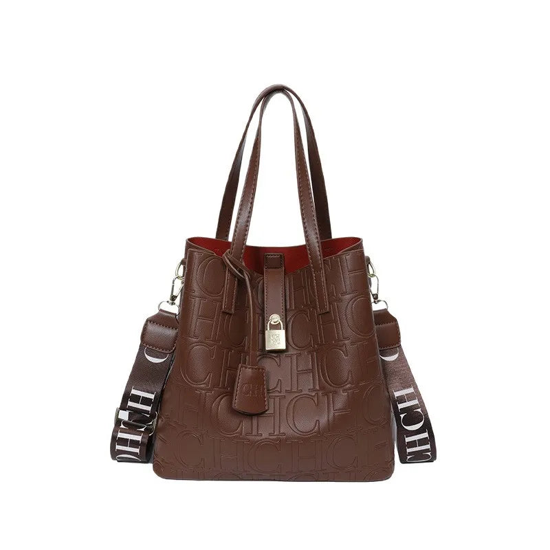 2025 New Large-capacity Bucket Bag, Winter Fashion Letter Printing Temperament Versatile Messenger Bag
