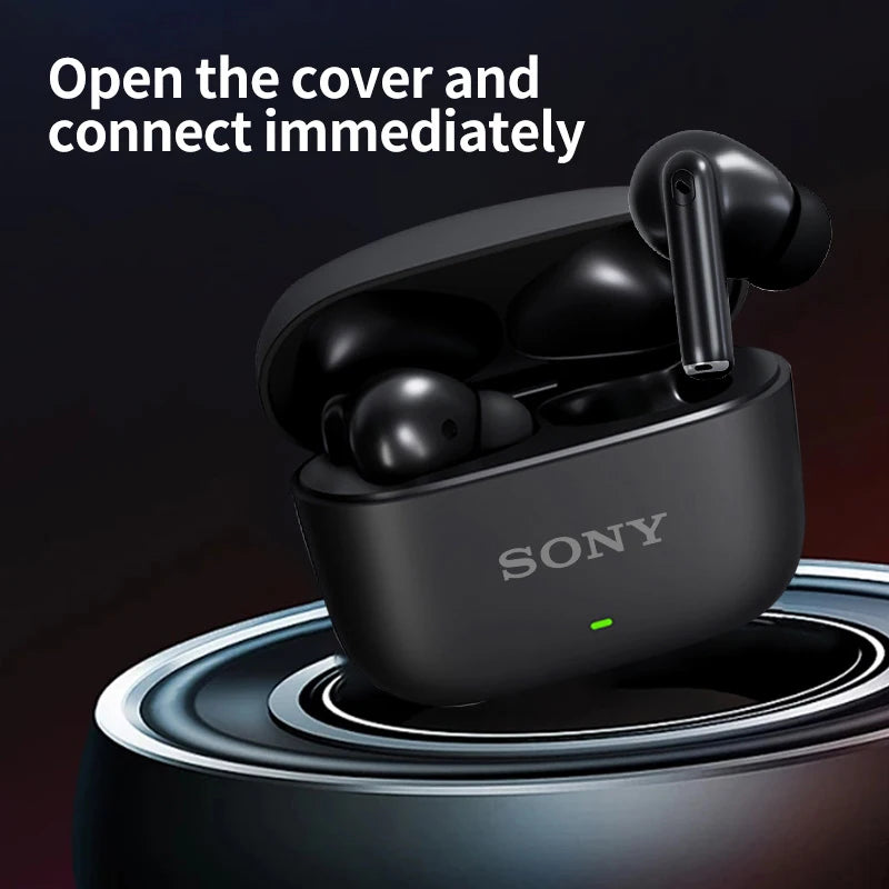 Black wireless earbuds in a charging case with 'mi' logo on a dark background