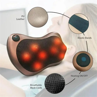 Electric Massage Pillow for Neck & Shoulders - Deep Tissue Kneading Shoulders, and Back Massage Pillow