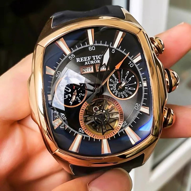 Reef Tiger/RT Top-Marke Luxus-Herrenuhr, großes Zifferblatt, mechanisches Tourbillon, Sportuhr, Relogio Masculino RGA3069