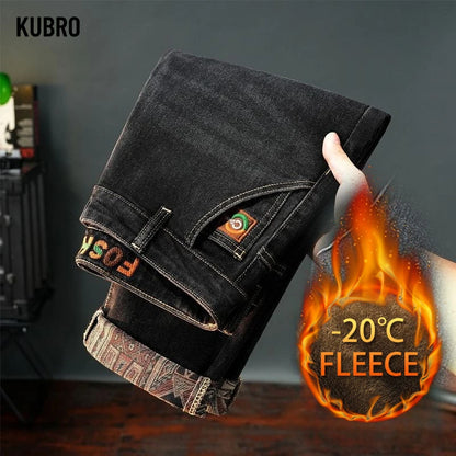 Autumn and Winter Fleece Men's Denim Pants European Style Straight-leg Stretch Loose and Versatile Korean Style Trendy Pants