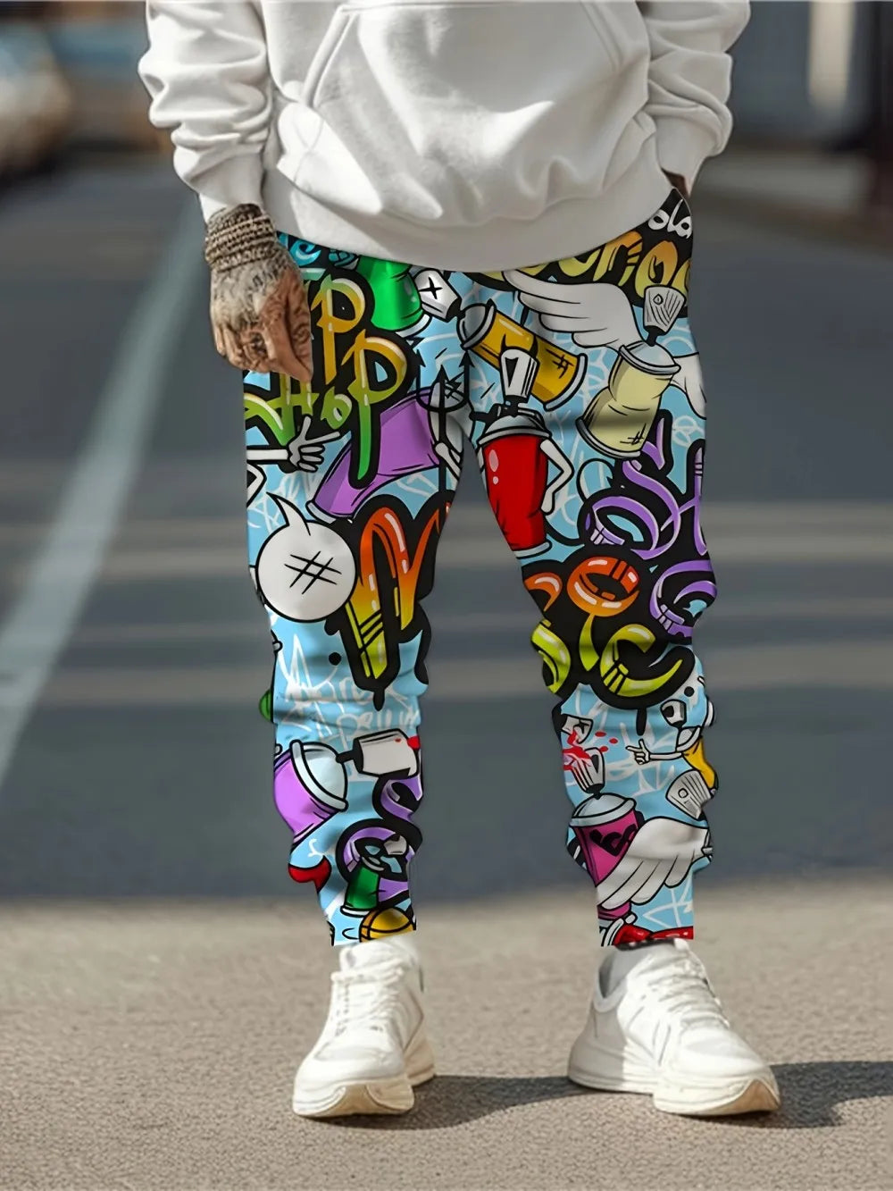 2025 European and American Autumn Men's Letter Graffiti Printed Soft and Comfortable Drawstring Pants Outdoor Street Style Pants