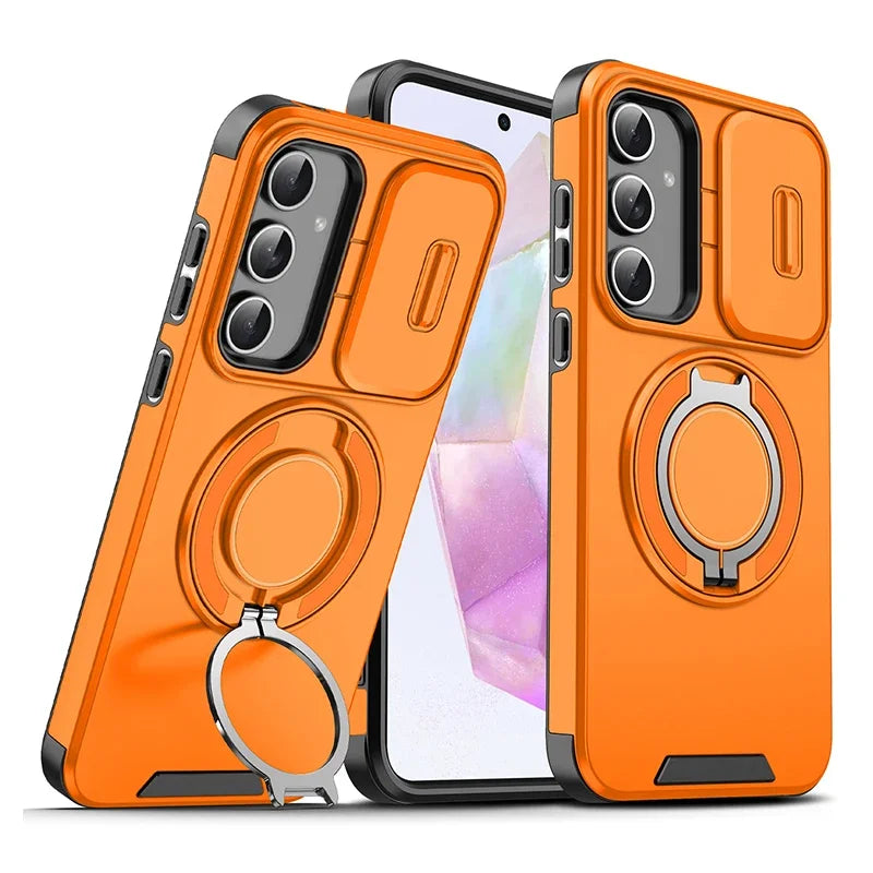Hülle für Samsung Galaxy S26 S25 S24 S23 S22 S21 Ultra Plus S25 Edge S25FE S24FE mit verschiebbarer Kameraabdeckung, magnetischem Halter und Rüstung