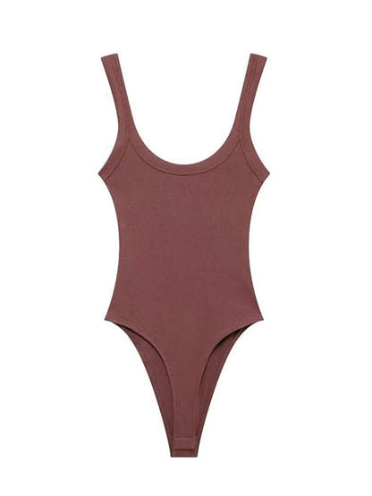 Women's Skinny Ribbed Bodysuits O Neck Straps Snap-Button Sexy Fashion Female Playsuits Comfortable Stretchy Clothing