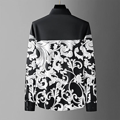 Luxury Palace Printed Splicing Men's Shirt Long Sleeve Casual Business Shirts Trendy Social Banquet Party Shirt Men Clothing