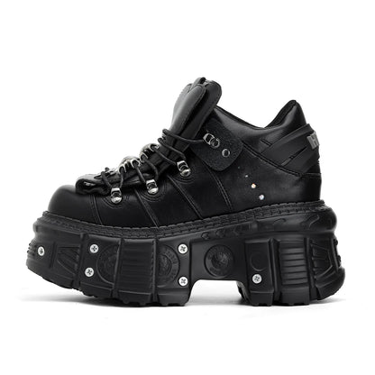 2025 Neuer Punk-Stil Damen Schuhe Schnürung Absatzhöhe 6CM Plateau-Schuhe Damen Gothic Ankle Rock Stiefel Metall-Dekor Damen Sneakers