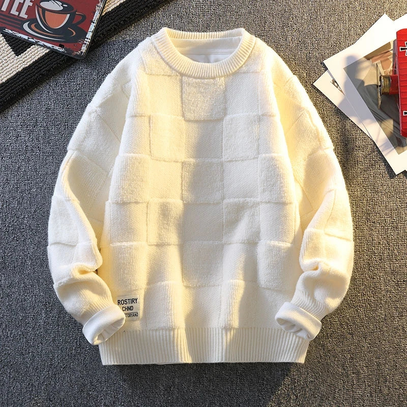 Warm Knit Sweater Autumn Winter Brand Clothing Mens Women Knitting Sweater Loose Fashion Plaid Male Long Sleeve Knitted Pullover