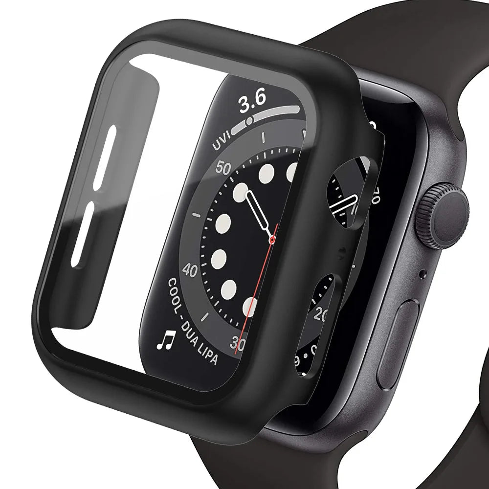 Displayschutzfolie aus gehärtetem Glas+Abdeckung für Apple Watch Zubehör 45mm 41mm 44mm 40mm 42mm Displayschutzfolie Apple Watch Hülle Serie 9 4 5 6 SE 7 8