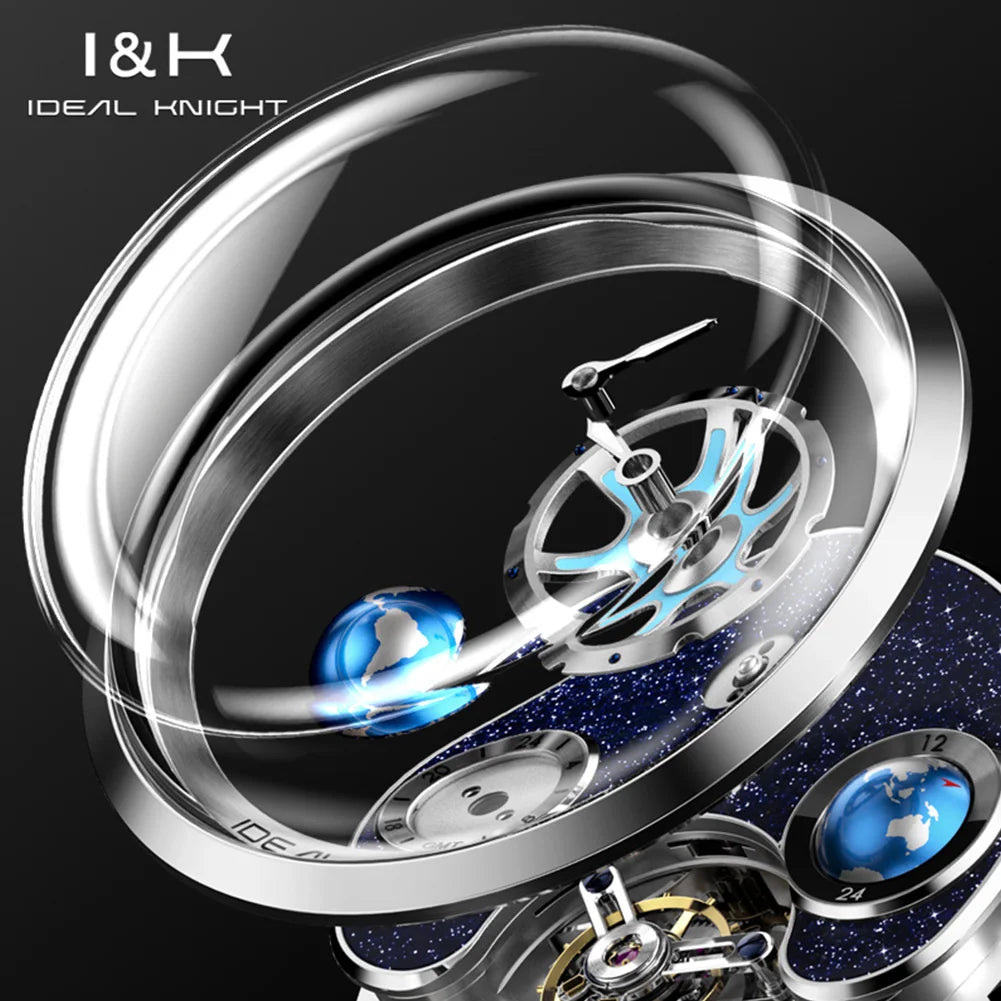 IDEAL KNIGH Watch Advanced Tourbillon Automatic Mechanical Watch Waterproof Luminous Dual Region Time