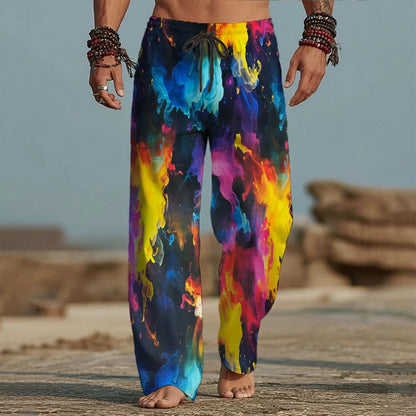 2026 Herren 3D-Druck Artistic Batik-Hose Baggy Pants Freizeithose Mid Waist Urlaub Elastischer Kordelzug Frühling