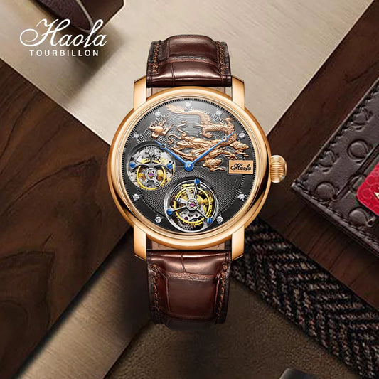 18K Double Tourbillon Watch Diamond Hour Markers