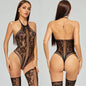 Summer Fashion Slim Teddy Bodysuits Women Sexy Bodycon Fishnet Hollow Rompers Stretch Mesh Sheer Halter O Neck Female Body Suits