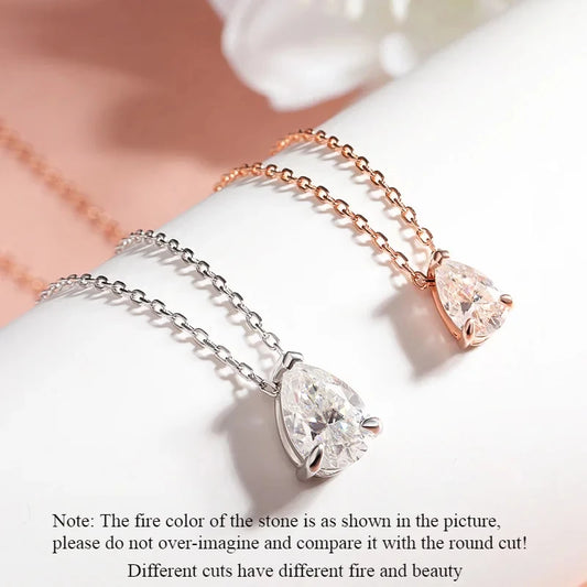 Smyoue 1-2CT Pear Moissanite Necklace 18k Gold 925